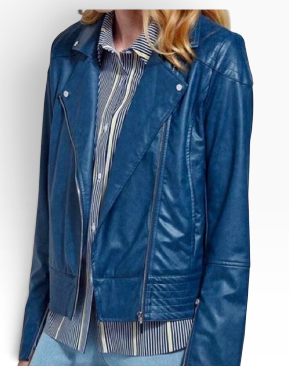 Lysse Blue Moto Jacket Distressed Vegan Leather Size S Rockstar GF Baddie